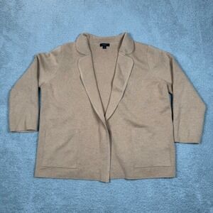J.Crew Womens Tan Camel Merino Wool Blend Open Front Sweater Blazer Jacket L
